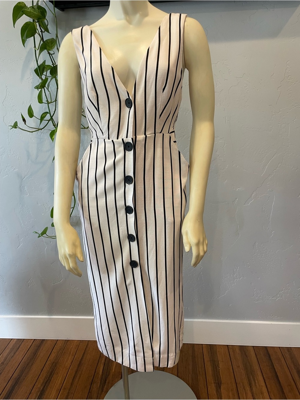 New Topshop black/white striped pinafore button up midi dress 2